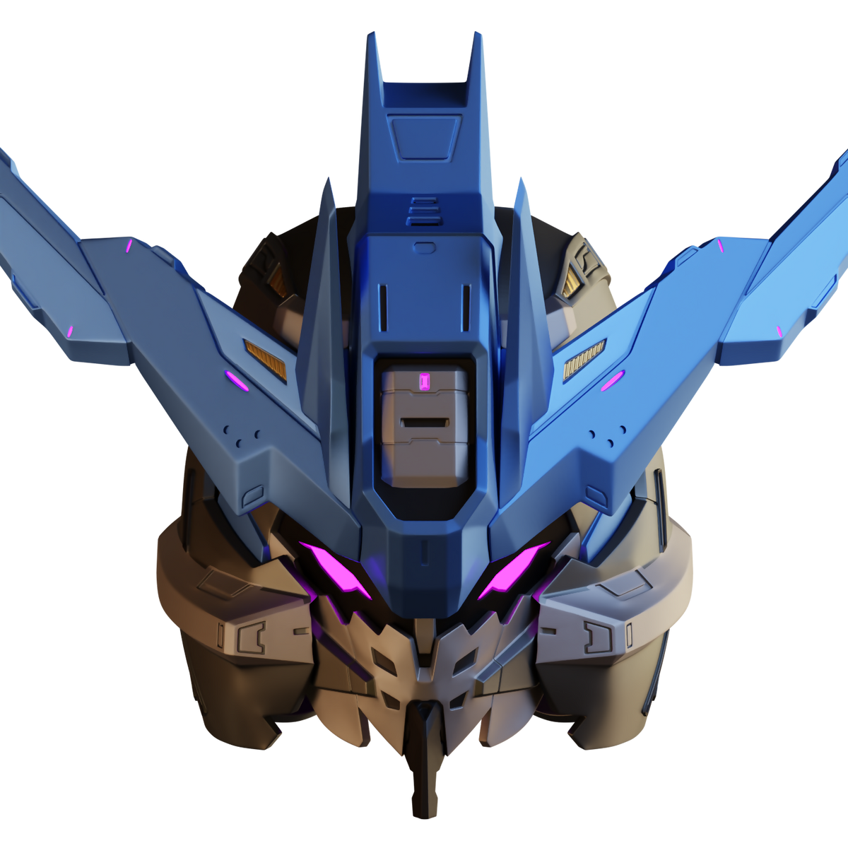 Gundam Vidar Helmet - 3D Print Model – Wireframe, image size:1200x1200