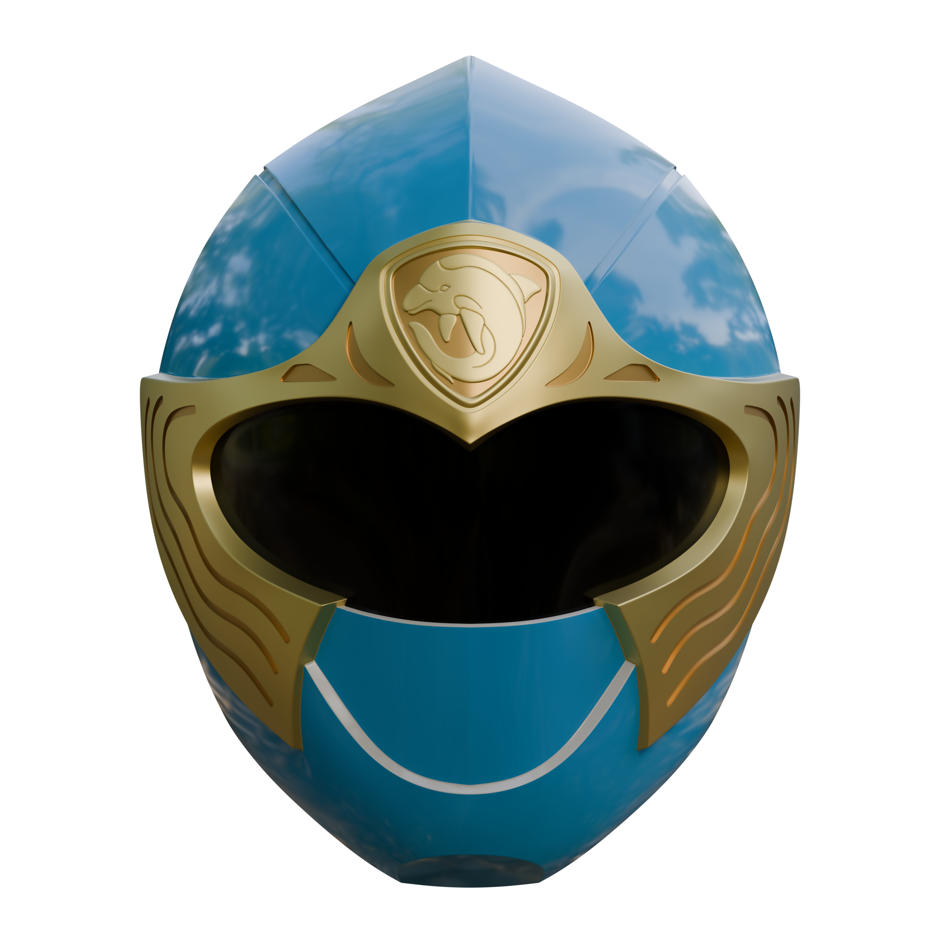 Blue Ninja Ranger Helmet 3D Model – Wireframe