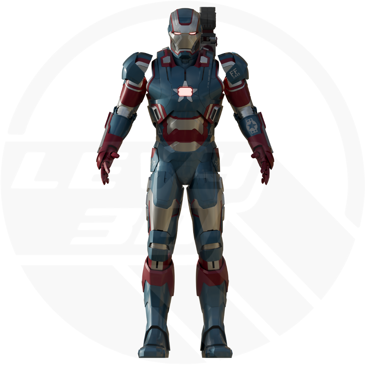 Patriot/Machine Mk 2 Full Suit Motorized Gun 3D Model – Wireframe