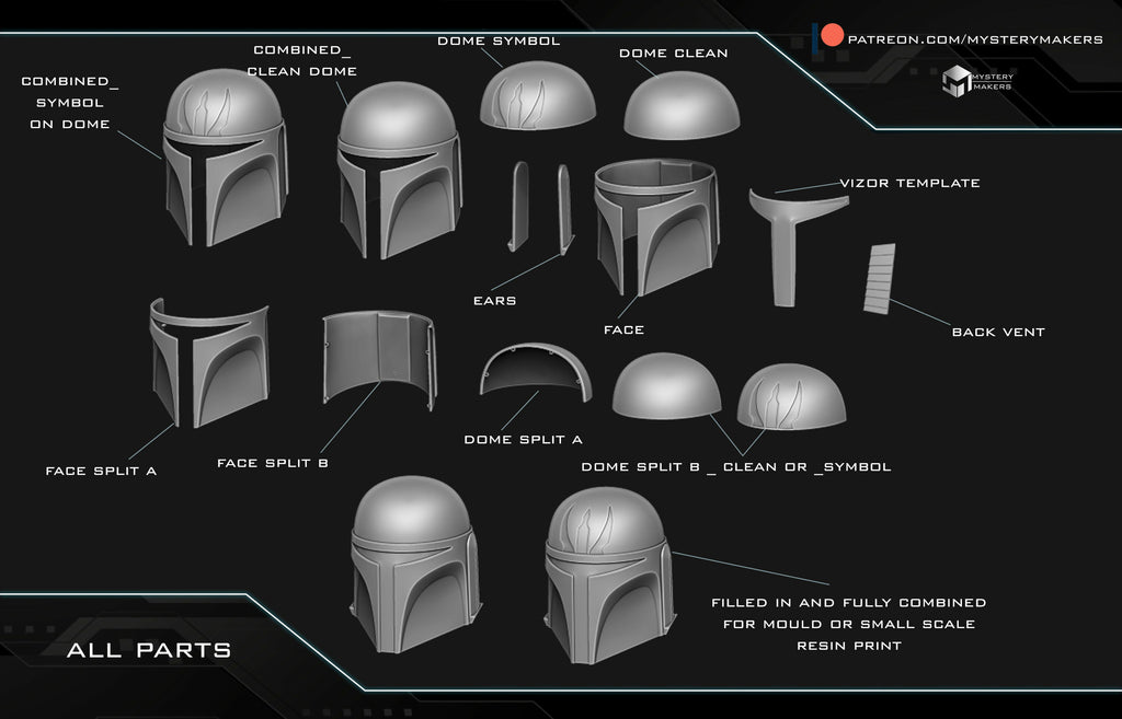 Animated space hunter helmet – Wireframe